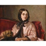 ABRAHAM SOLOMON (1823-1862). Follower of. LADY SEATED WITH HER FAVOURITE DOG. Oil on canvas,