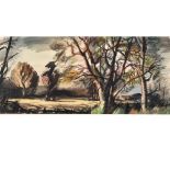 ROWLAND SUDDABY (1912-1972). AUTUMN FIELDS, SUFFOLK. (d) Signed, watercolour with pen and black