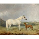 JAMES CASSIE, RSA (1819-1879). A GREY COB AND A GREYHOUND. Signed and dated 1857, oil on board ,