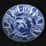 JAPAPANESE LATE 17THC CHINESE STYLE KRAAK DISH. A blue and white late 17thc Kraak style dish, the