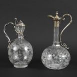 ELKINGTON PATENT CLARET JUG, & ANOTHER CLARET JUG. A claret jug with silver plated mounts, the