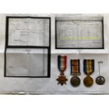 A FIRST WORLD WAR TRIO AND SILVER WAR BADGE TO THE SHROPSHIRE LIGHT INFANTRY.