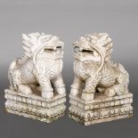 A PAIR OF WHITE MARBLE TEMPLE DOGS OR DOGS OF FO.