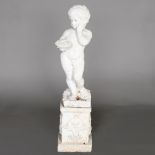 A RECONSTITUTED STONE CHERUB STATUE.