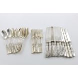 A LATE 19TH CENTURY NORTH AMERICAN PART-CANTEEN OF FLATWARE & CUTLERY:-. 12 table spoons, 10 table