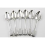 A SET OF SIX LATE 19TH/EARLY 20TH CENTURY MALTESE TABLE SPOONS. Fiddle Pattern, with chamfered