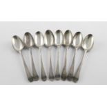 A SET OF EIGHT GEORGE III OLD ENGLISH PATTERN TABLE SPOONS. crested, by James Tookey, London 1767;