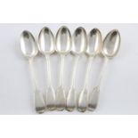 A SET OF SIX GEORGE IV TABLE SPOONS. Fiddle and Thread Pattern, by William Chawner II, London