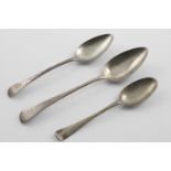 THREE LATE 18TH/EARLY 19TH CENTURY SPOONS:-. a continental Rattail dessert spoon, possibly