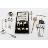 A MIXED LOT:-. a cased set of modern tea/coffee spoons, a pair of French teaspoons, crested, a