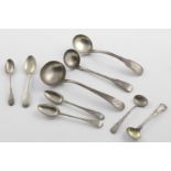 SCOTTISH FLATWARE:-. two sauce ladles, a smaller ladle, four teaspoons and two condiment spoons,