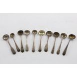 NINE GEORGE III CONDIMENT SPOONS:-. 7 Old English Pattern and two Fiddle examples, together with a