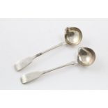 TWO SIMILAR EARLY VICTORIAN CREAM/SAUCE LADLES. one by P. Leonard of Salford (hallmarked for