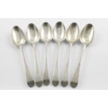 A SET OF SIX GEORGE III TABLE SPOONS. Old English Pattern, crested, by John Lambe, London 1778; 13.