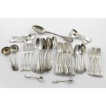 A GEORGE IV PART SERVICE OF FIDDLE, THREAD AND SHELL FLATWARE:. 13 table forks, 13 table spoons, 9