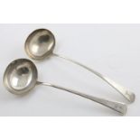 TWO GEORGE III SOUP LADLES. both Old English Pattern, one with a chamfered edge by Thomas Wallis II,