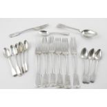 MALTESE FLATWARE:-. 6 table forks, a dessert fork, initialled, a dessert spoon, initialled and 9