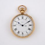 AN 18CT GOLD OPEN FACED POCKET WATCH. the white enamel dial numbered 12895 and with Roman
