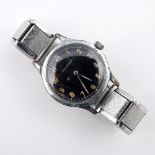 A GENTLEMAN'S STAINLESS STEEL WRISTWATCH BY JAEGER-LeCOULTRE. the signed black dial with Arabic