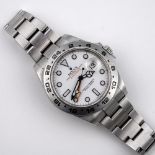 A GENTLEMAN'S STAINLESS STEEL OYSTER PERPETUAL DATE EXPLORER II WRISTWATCH BY ROLEX. the signed