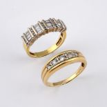 A DIAMOND HALF HOOP RING. mounted with circular-cut diamonds, in 18ct yellow gold, size P and a
