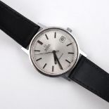 A GENTLEMAN'S STAINLESS STEEL AUTOMATIC WRISTWATCH BY OMEGA. the signed circular dial with baton