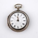 AN 18TH CENTURY SILVER PAIR CASED POCKET WATCH. the white enamel dial with black Roman numerals,