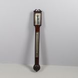 A 19TH CENTURY MAHOGANY STICK BAROMETER. the silvered dial signed 'James Long Royal Exchange