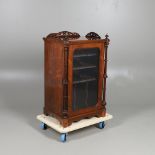 A 19TH CENTURY ROSEWOOD MUSIC CABINET. the top with fret carved pierced gallery above a glazed