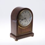 AN EDWARDIAN MAHOGANY MANTEL TIMEPIECE. the 6 1/2" silvered dial signed Barraud & Lunds, London,