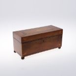 AN 19TH CENTURY YEW WOOD TEA CADDY. the top and front with diamond inlay, the interior with twin