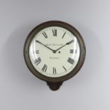 A GEORGE III MAHOGANY WALL CLOCK. the 12" cream painted Roman numeral convex dial signed James