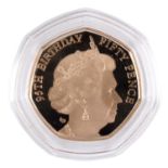 A GOLD PROOF 50p QUEEN ELIZABETH II 95th BIRTHDAY COIN, 2021.