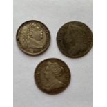 A COLLECTION OF THREE SIXPENCE COINS TO INCLUDE A VIGO SIXPENCE.