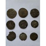 AN EDWARD I PENNY AND OTHER SMALL HAMMERED COINS.