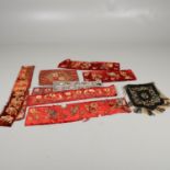 19THC BEADWORK SILK PANEL & VARIOUS TEXTILES.