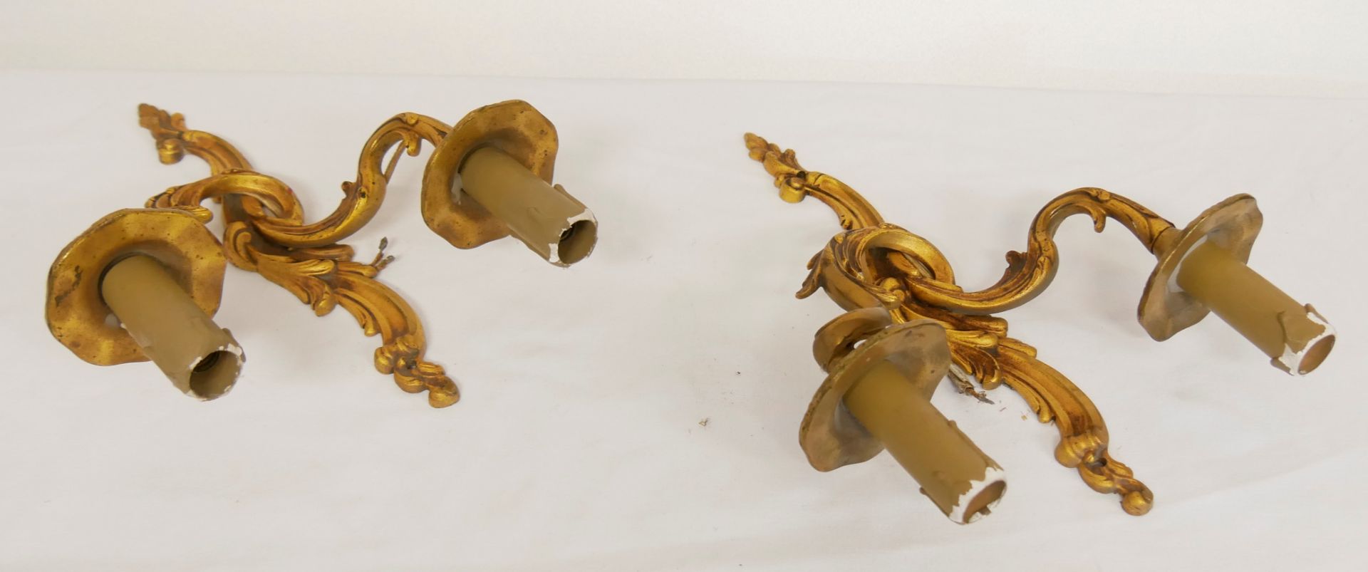 2 Jugendstil Bronze Wandlampen, feuervergoldet, 2-flammig, elektrifiziert. Höhe ca. 30 cm - Image 2 of 2