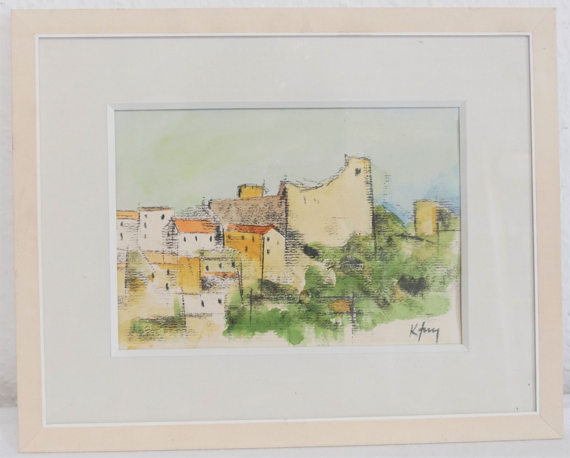 K. Frey, Aquarell auf Papier "Burgfestung in Italien", links unten Signatur. Hinter Glas gerahmt.