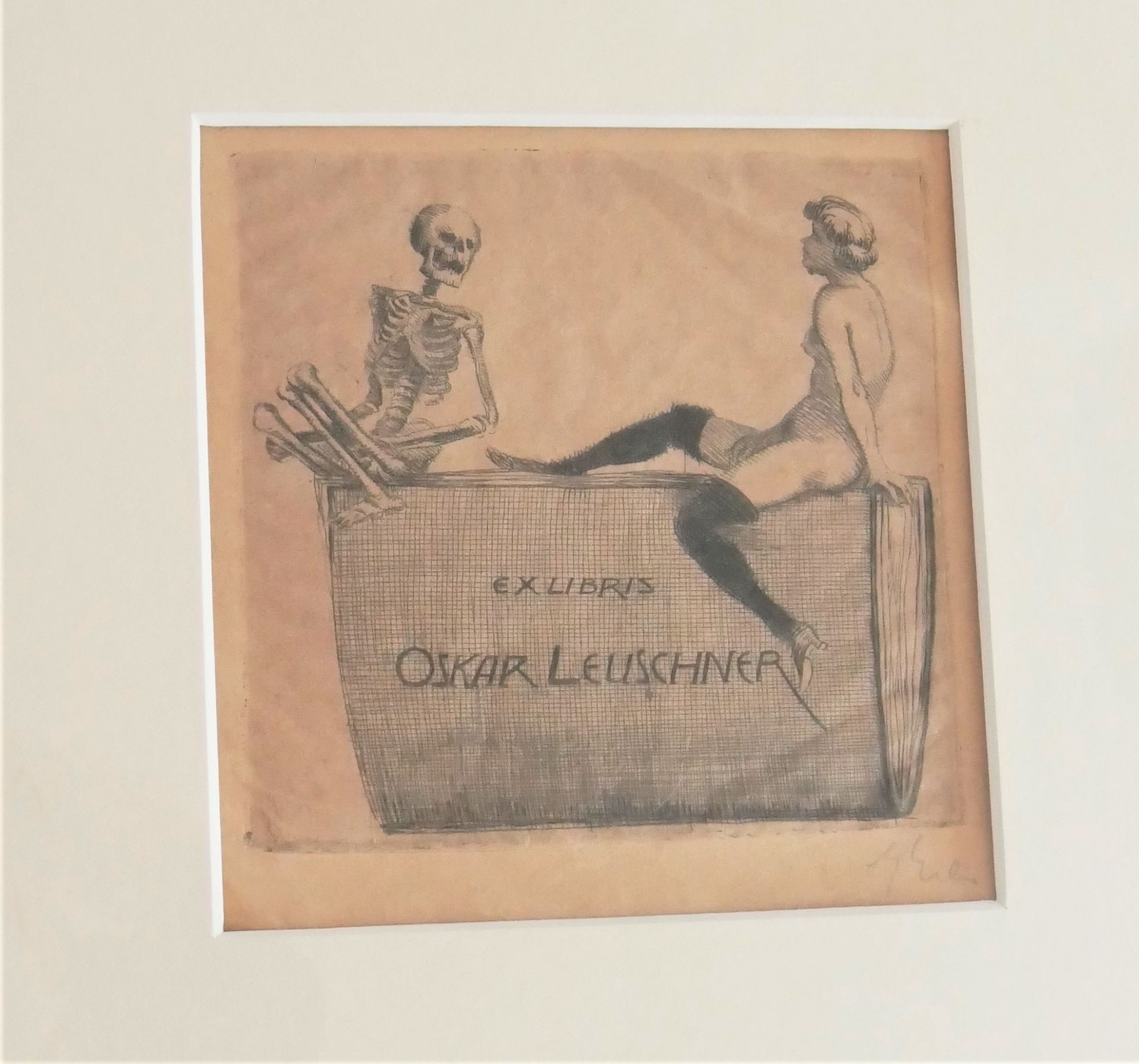 Georg Oskar Erler (1871-1951), Radierung Ex-Libris, Oskar Leuschner "Tod und das Mädchen". Hinter - Bild 2 aus 2