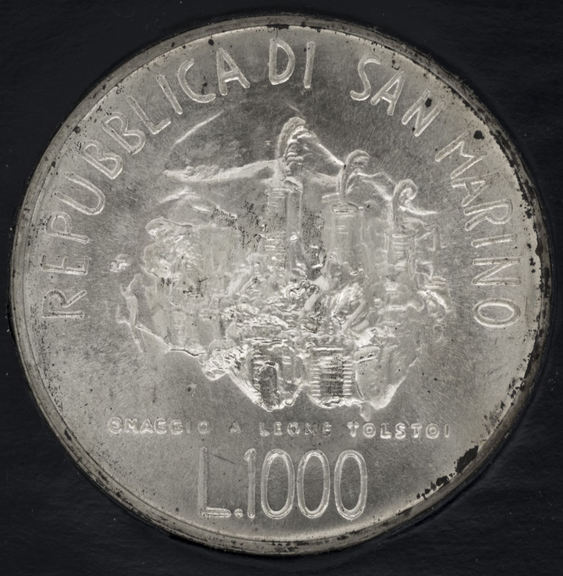 San Marino 1978, 1000 Lire Silbermünze "Tolstoj". In Etui. Erhaltung: Stgl. - Image 2 of 2