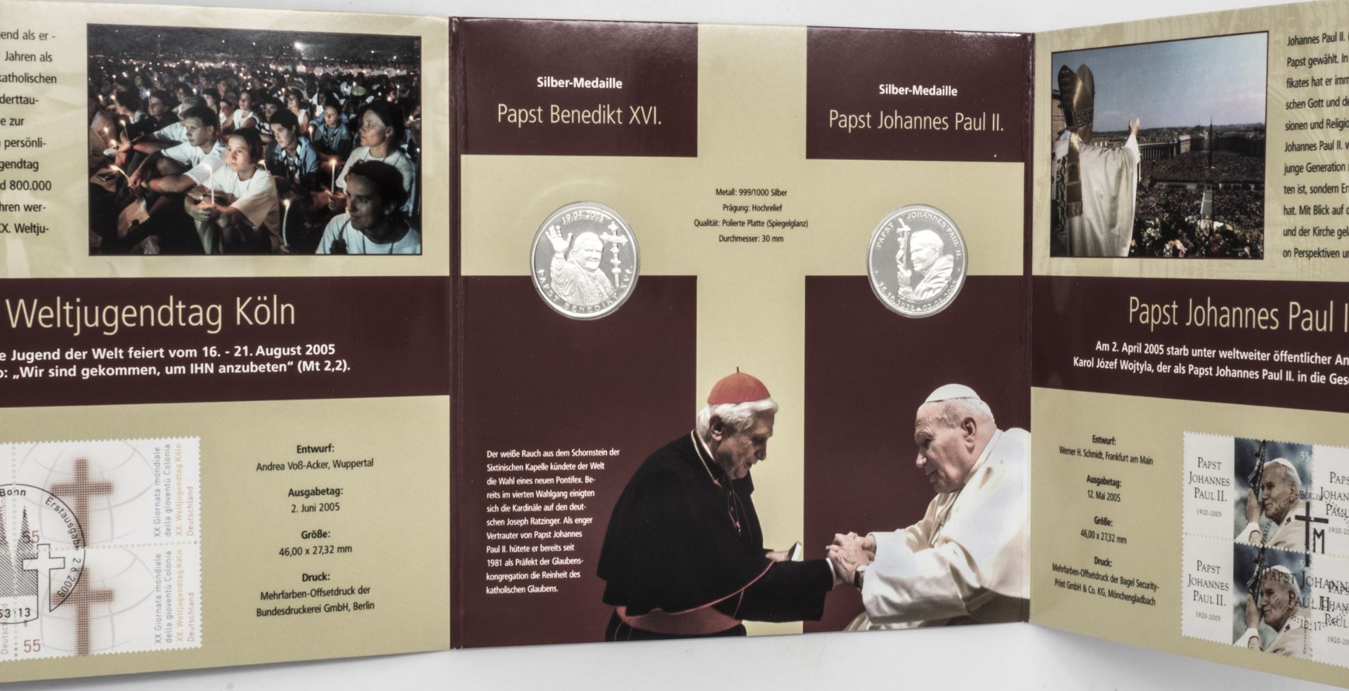 Papst Benedikt XVI. in Deutschland 2005, Medaillen (Silber) mit Briefmarken Papst Benedikt XVI.