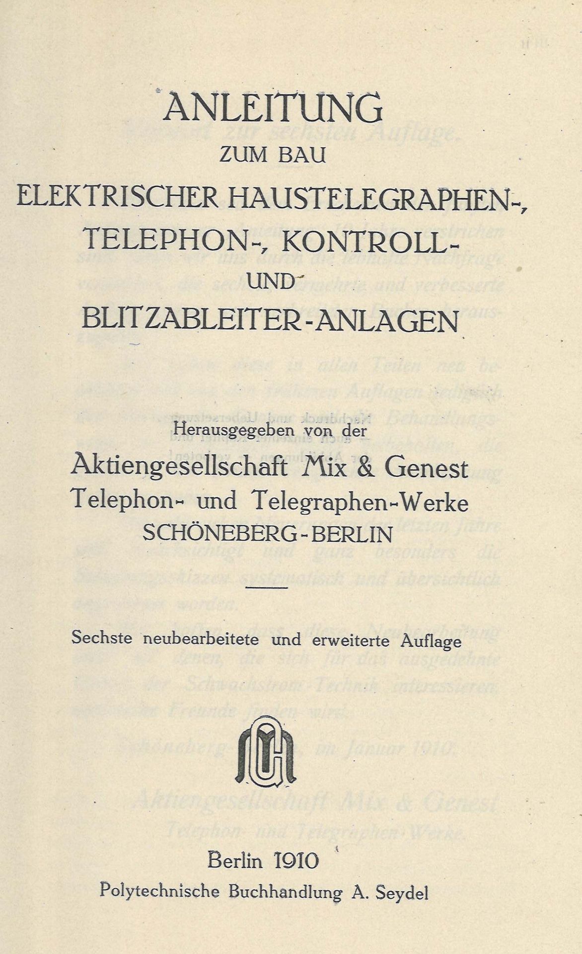 Anleitung zum Bau von Schwachstrom-Anlagen, AG mix & Genest, 1910 - Bild 2 aus 3