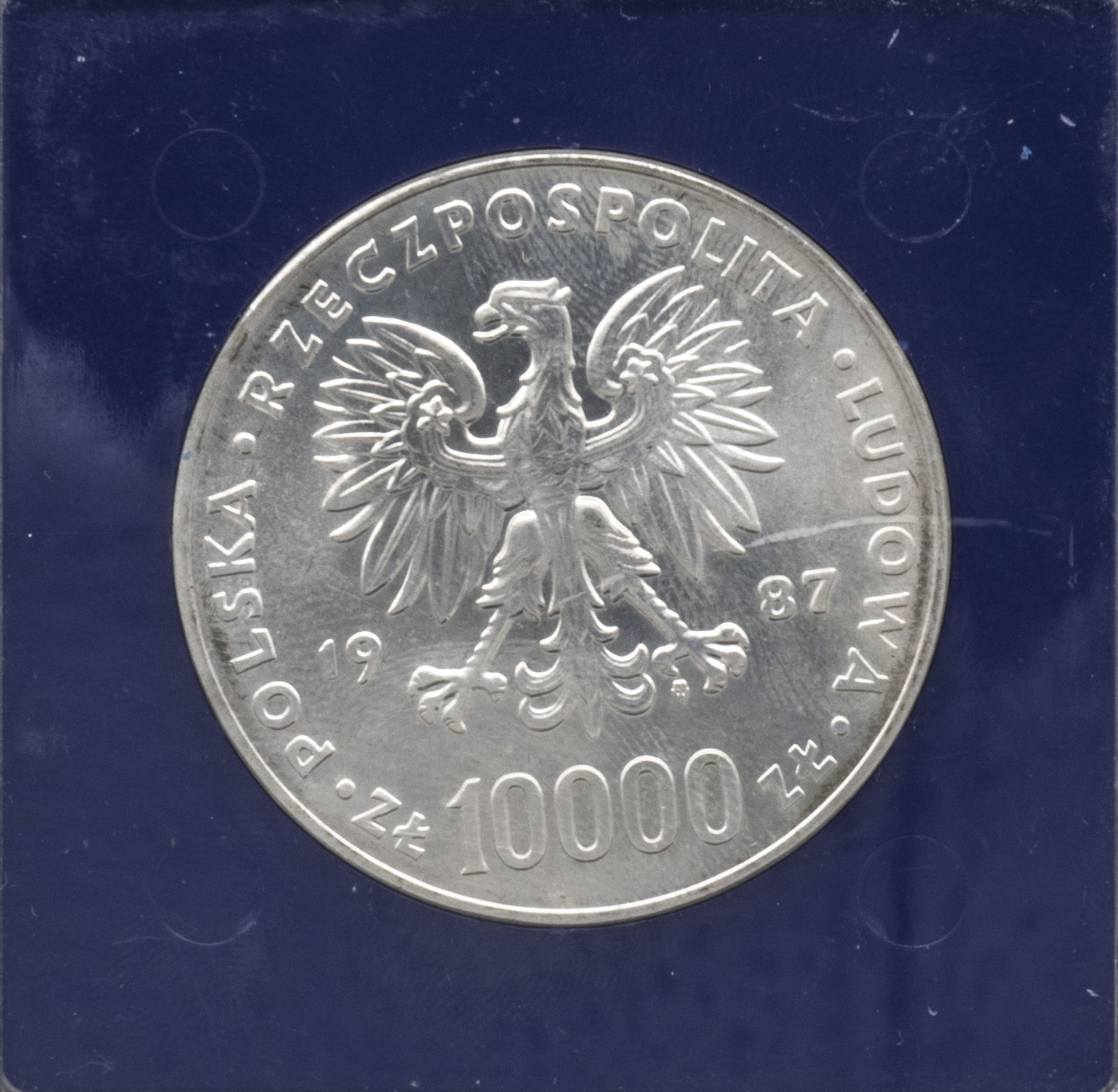 Polen 1987, 10000 Zloty, Johannes Paul II.. Silber. KM 164. stgl. - Image 2 of 2