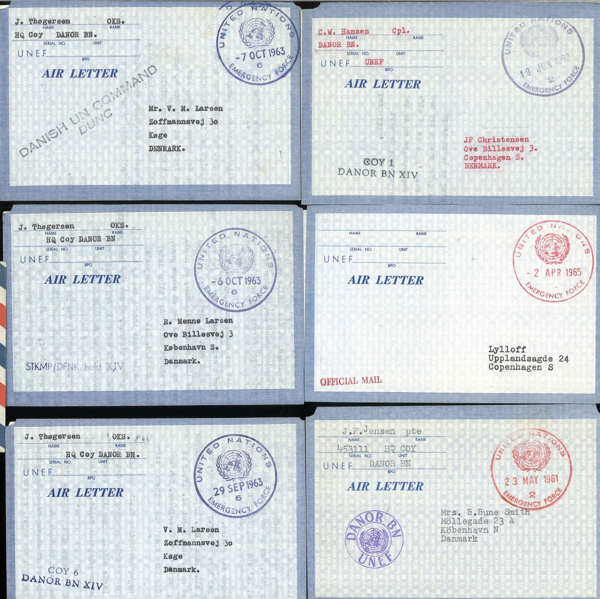 Dänemark - Besonderheiten, 1962/65, Vereinte Nationen, 17 Briefe und Flugbriefe von UNEF, Dänische - Image 3 of 3