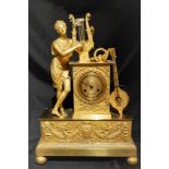 Große Pariser Empire Bronze Pendule um 1815/30. Jüngling mit Harfe. Funktion geprüft. Schönes