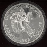 Kanada 1983, 1 Dollar - Silbermünze "Universiade in Edmonton". Im Etui. Erhaltung: PP.