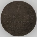 Altdeutschland Hannover 1823 C, 1 Pfennig Scheidemünze. "Georg IV.". KM 125. Erhaltung: ss.