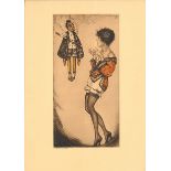 Max Brünning (1887-1968), Lithographie / Druckgrafik "Junges Mädchen mit Marionette". Gesamtmaße des