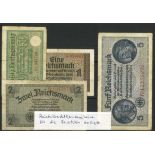Deutsches Reich - 4 Reichskassenscheine für die besetzten Gebiete. 50 Rpfg., 1,2, und 5 Reichsmark.
