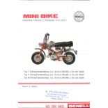 Prospekt Benelli Mini Bike mit Technischen Daten.